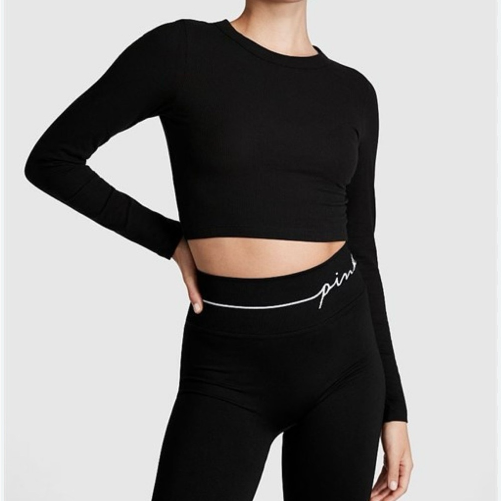 NWT PINK VS Ribbed Long Sleeve Crop Top
